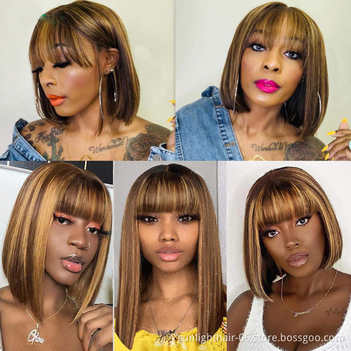2021 Sunlight Perruques courtes Beau Bob les cheveux humains Bob perruque pleine Machine couleur perruques Remy blond